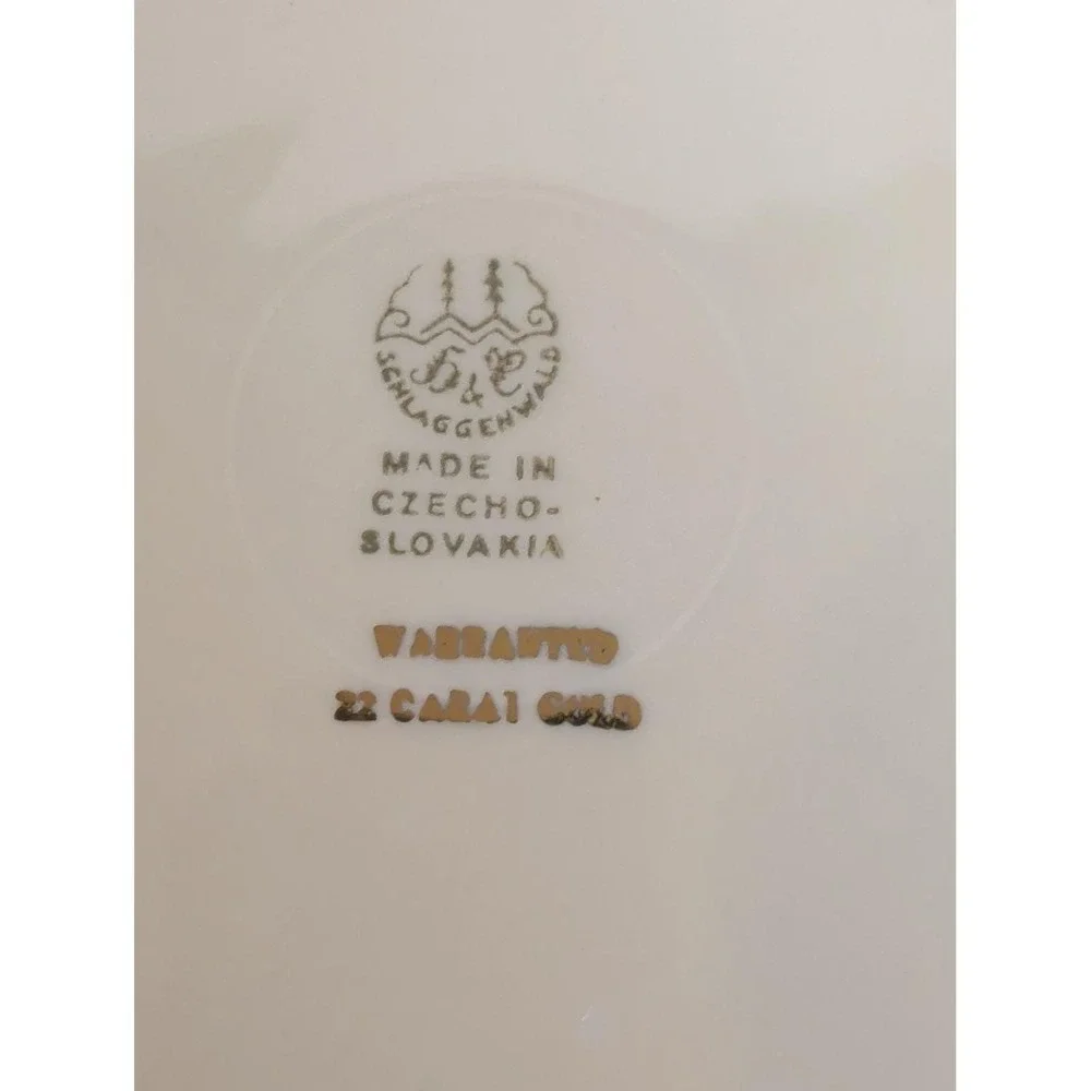 Schlaggenwald Czechoslovakia 22K‎ Gold Gilt Cabinet Plate Floral Center VTG